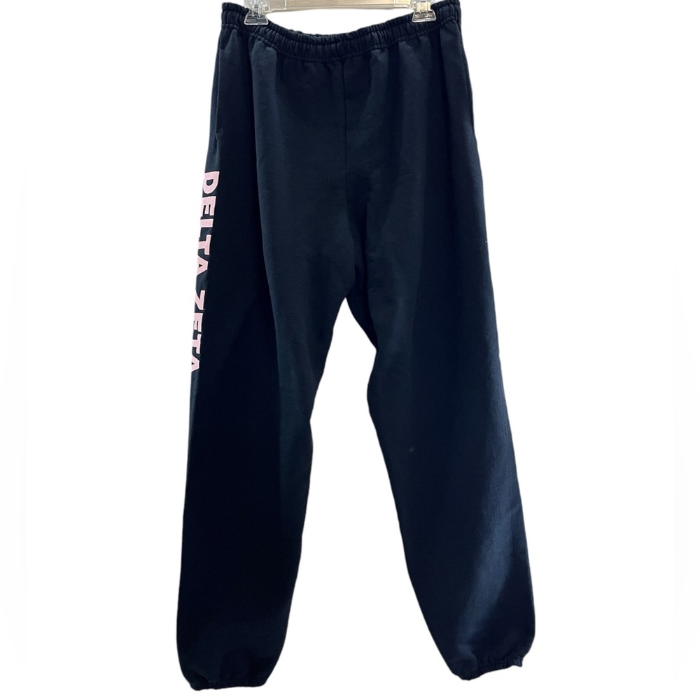 Delta Zeta Sorority Women’s Black Sweatpants, Jerzees, Drawstring, Size Large